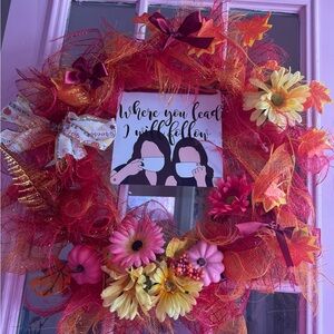 Festive Gilmore Girls Wreath with Flowers and Ribbon